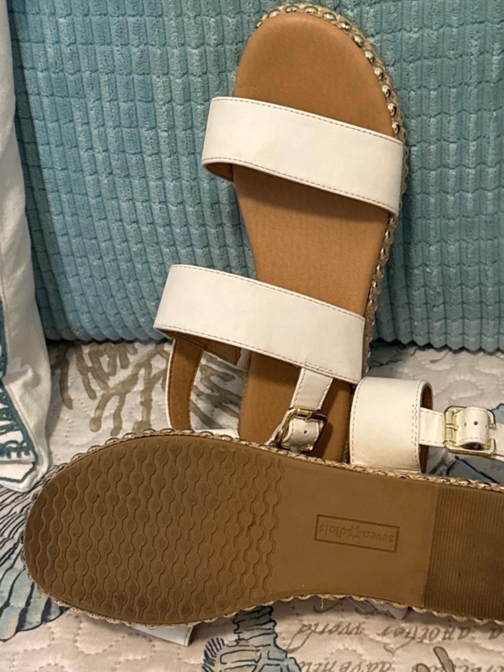 Seven Dials Cream Double-Strap Espadrille Sandals with Gold Buckles